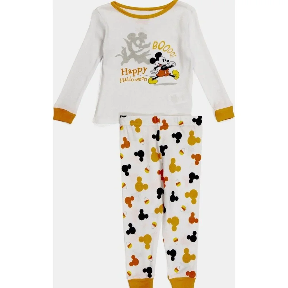 DISNEY Mickey Mouse 2‎ Pc Pajama Set Girl's Sz 18 mos. Orange Spookie Cotton NWT